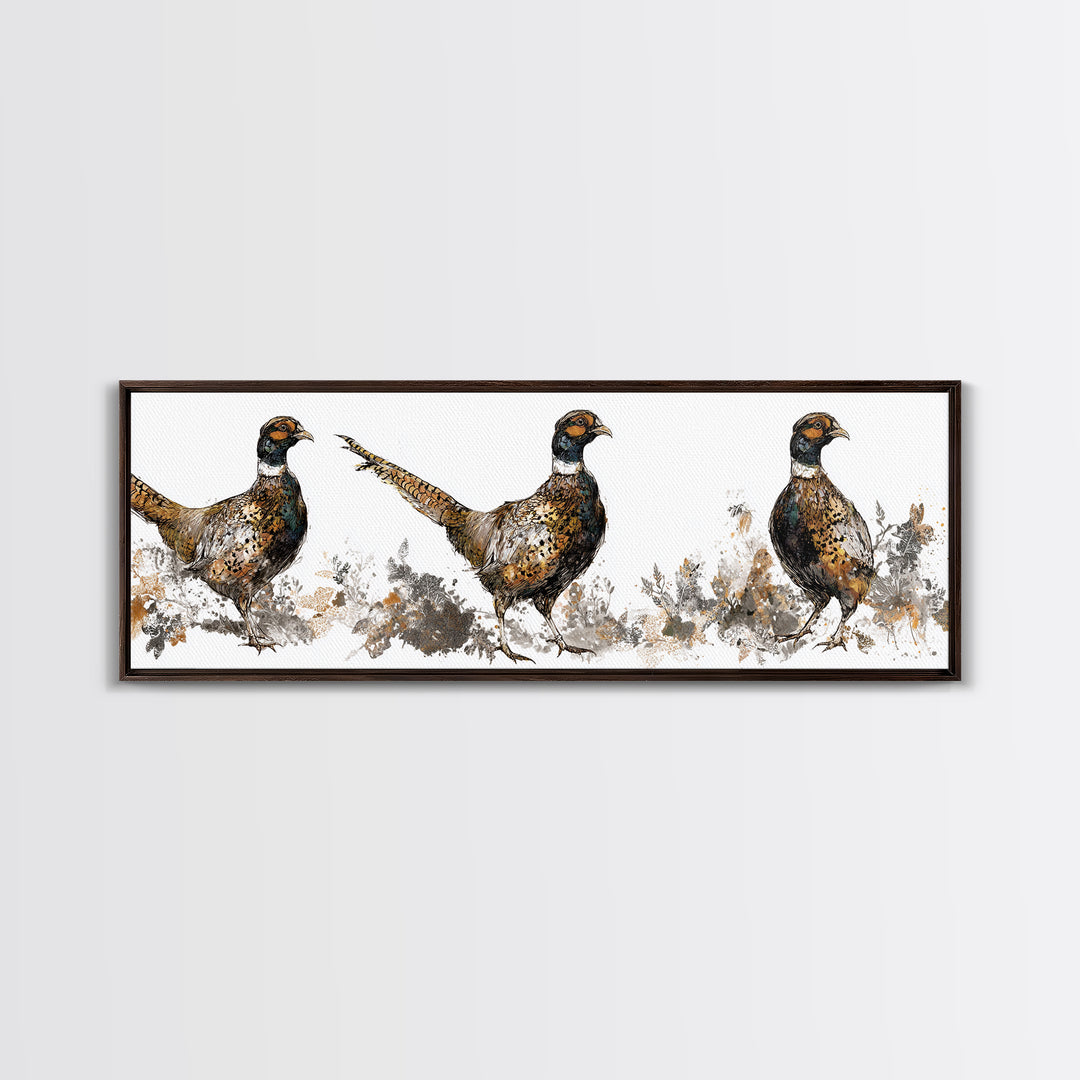 Pheasant with Ornate Feather Details Canvas Print, Bird Art, Art Print, Living Room Decor, Fine Art, Flight, Original Art, BIR-3x1-35