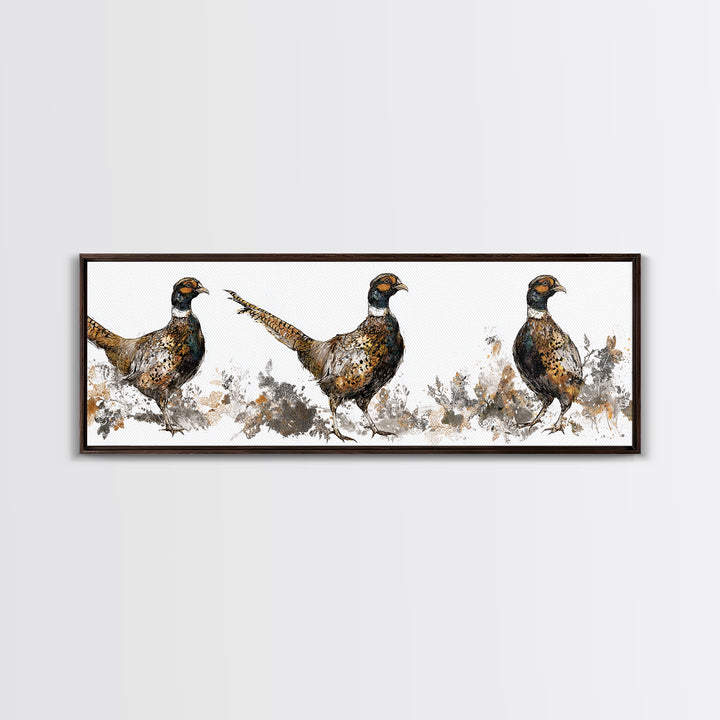 Pheasant with Ornate Feather Details Canvas Print, Bird Art, Art Print, Living Room Decor, Fine Art, Flight, Original Art, BIR-3x1-35