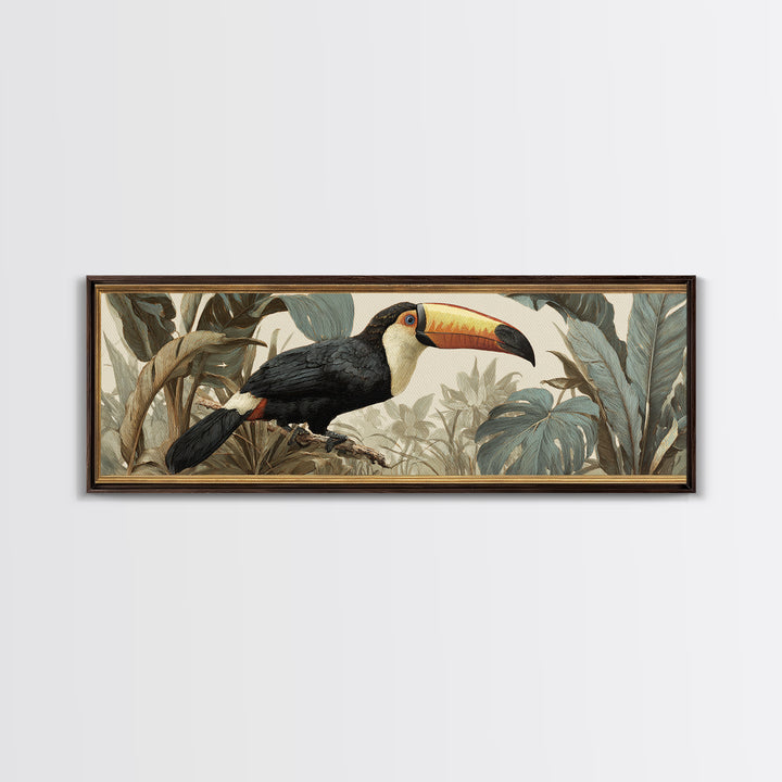 Toucan Framed by Bold Jungle Foliage Canvas Print, Bird Art, Fine Art Print, Living Room Decor, Fine Art, Flight, Wall Decor, BIR-3x1-39