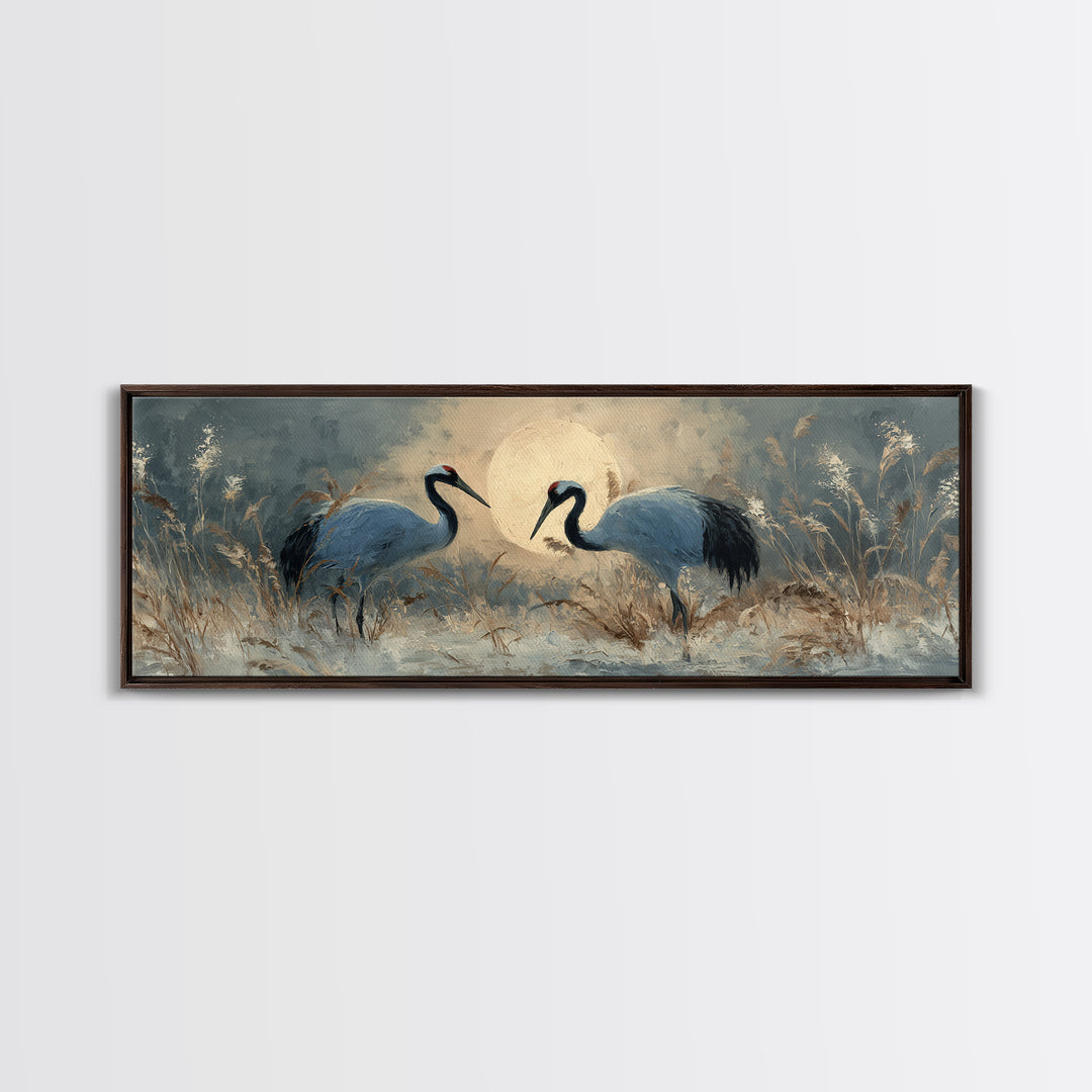 Pair of Cranes Dancing Canvas Print, Bird Art, Wall Decor, Living Room Decor, Fine Art, Flight, Boho Wall Decor, Modern Art, BIR-3x1-43