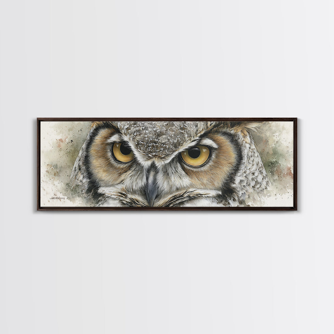 Owl Portrait with Wise Golden Eyes Canvas Print, Bird Art, Gallery Wall, Living Room Decor, Fine Art, Flight, Gallery Decor, BIR-3x1-45
