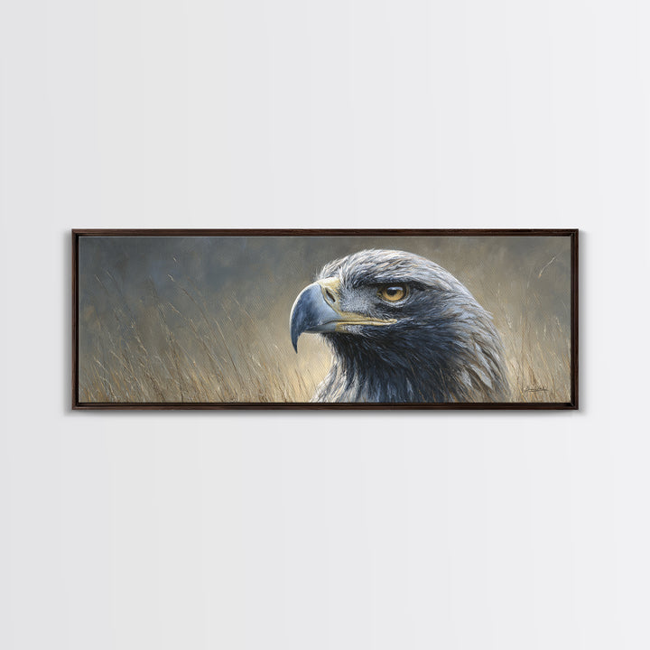 Eagle Portrait with Dramatic Mountain Wind Framed Canvas Print, Bird Art, Room Decor, Living Room Decor, Fine Art, Flight, BIR-3x1-52