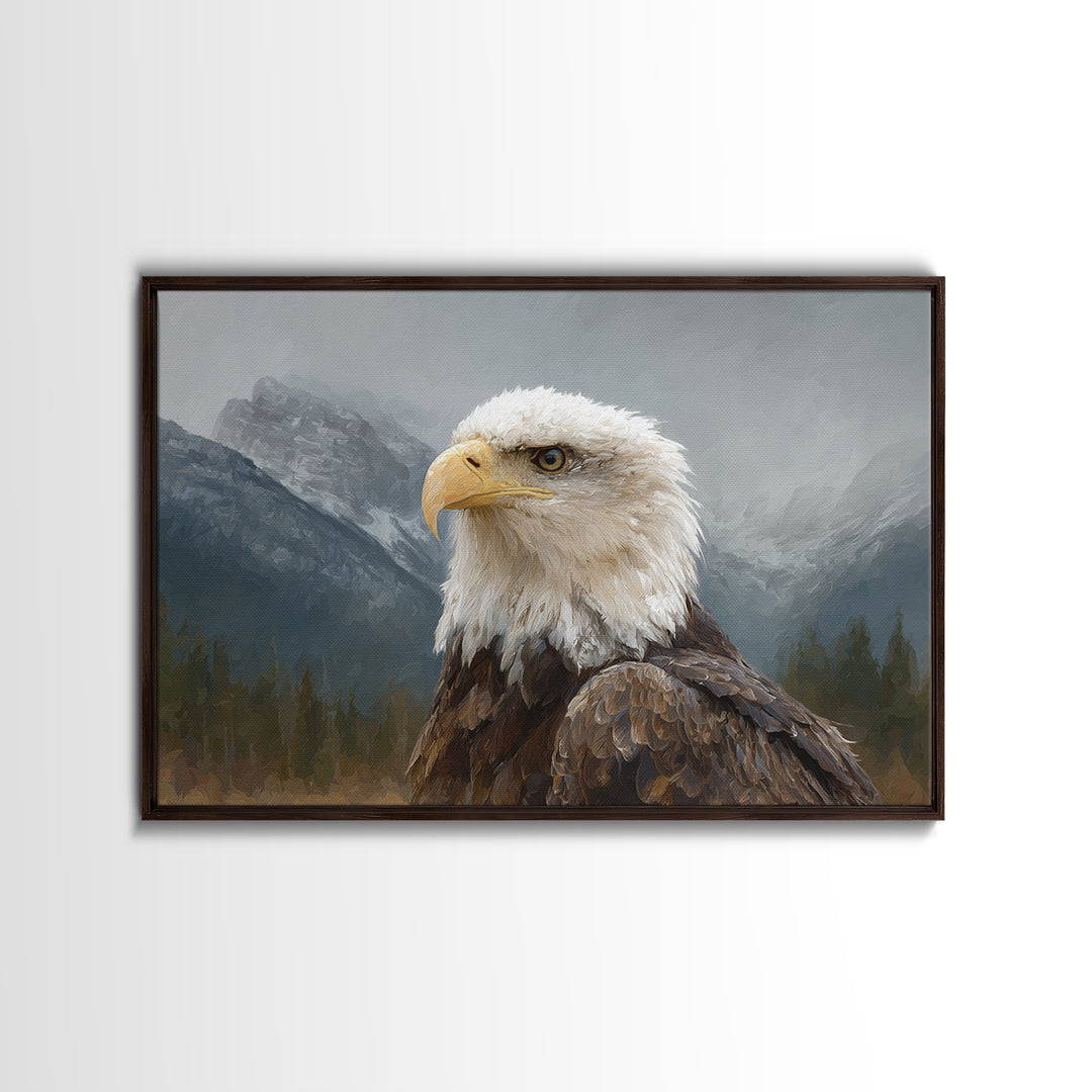 Eagle Portrait with Dramatic Mountain Wind Canvas Print, Bird Art, Modern Wall Art, Living Room Decor, Fine Art, Flight, BIR-3x2-16
