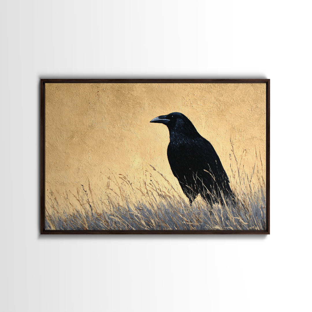 Raven Silhouette with Gothic Atmosphere Canvas Print, Bird Art, Mid Century Wall Art, Living Room Decor, Oil Painting, Flight, BIR-3x2-37