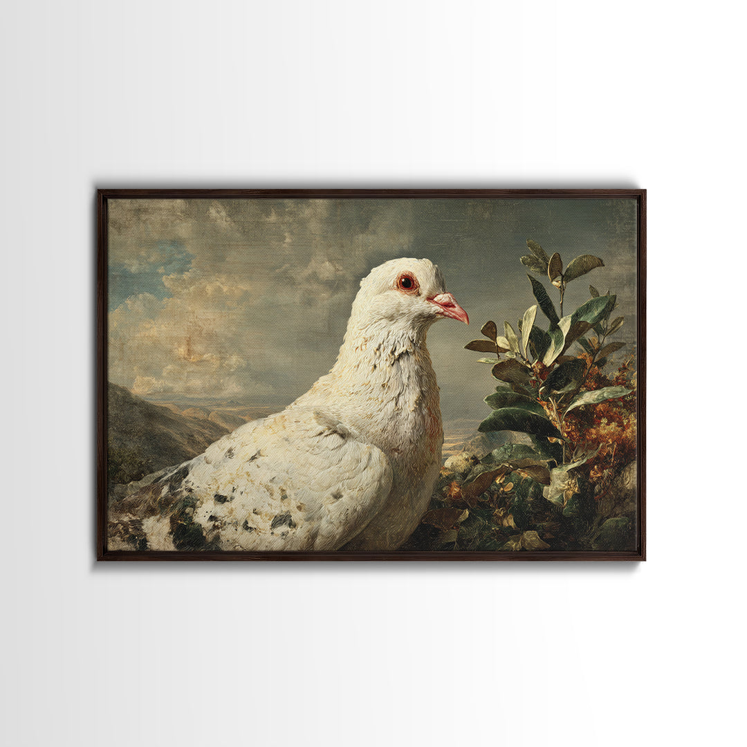 White Dove with Olive Branch and Calm Canvas Print, Bird Art, Bird Prints, Living Room Decor, Fine Art, Flight, Modern Decor, BIR-3x2-44