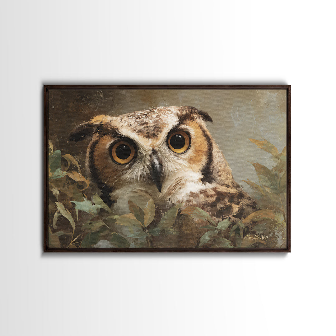 Owl Portrait with Wise Golden Eyes Canvas Print, Bird Art, Bird Prints, Living Room Decor, Fine Art, Flight, Modern Decor, BIR-3x2-57