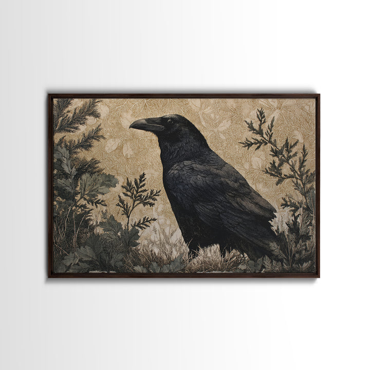 Raven Silhouette with Gothic Atmosphere Canvas Print, Bird Art, Mid Century Wall Art, Living Room Decor, Oil Painting, Flight, BIR-3x2-61