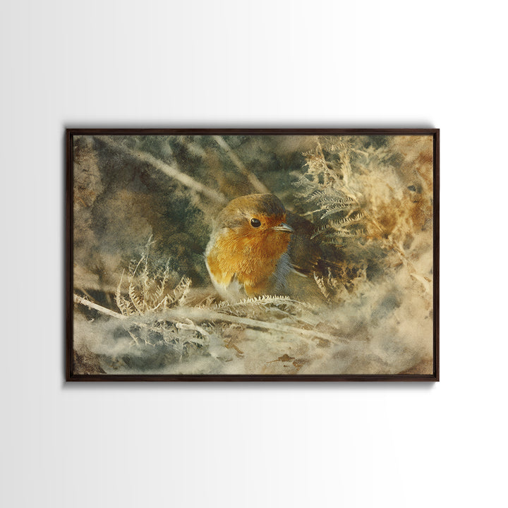 Robin in a Spring Garden with Soft Canvas Print, Bird Art, Textured Painting, Living Room Decor, Watercolor Art, Flight, BIR-3x2-67