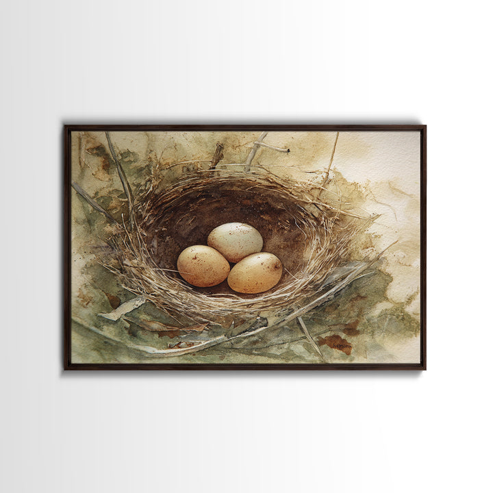 Bird Nest with Eggs and Delicate Twigs Canvas Print, Bird Art, Mid Century Wall Art, Living Room Decor, Fine Art, Flight, BIR-3x2-98