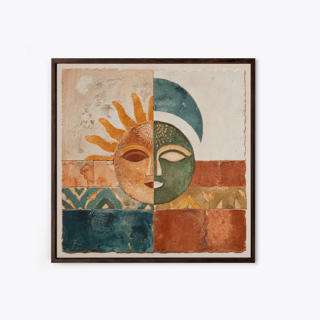 Sun and Moon Celestial Folk Motif Canvas Print, Boho Art, Wall Print, Living Room Decor, Fine Art, Bohemian, Minimalist Decor, BOH-1x1-10