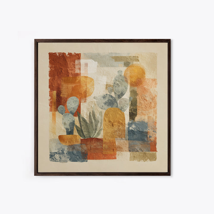 Warm Neutral Cactus Garden Illustration Canvas Print, Boho Art, Wall Art Print, Living Room Decor, Fine Art, Bohemian, BOH-1x1-18