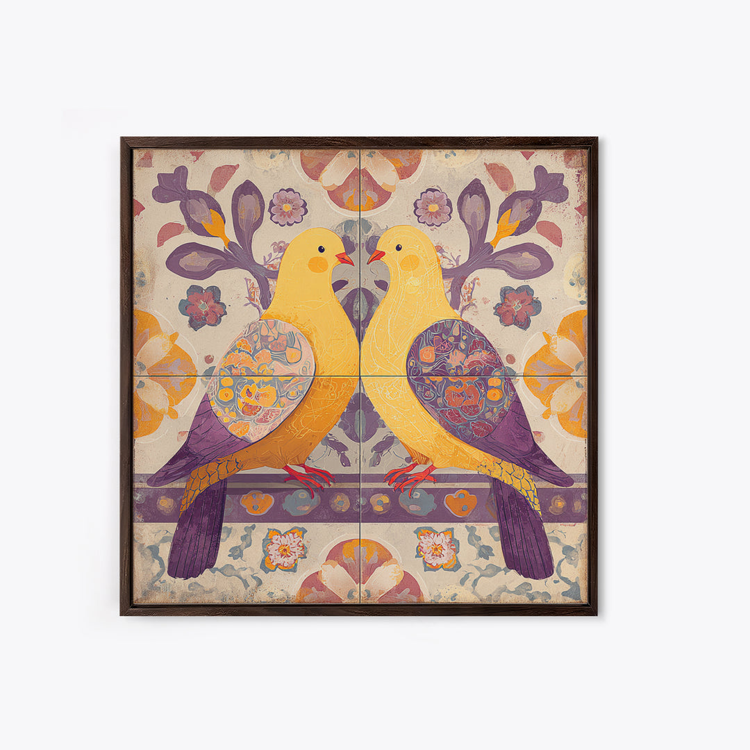 Boho Bird Pair Canvas Print, Boho Art, Art Prints, Living Room Decor, Fine Art, Bohemian, Canvas Art, Printable Art, BOH-1x1-20