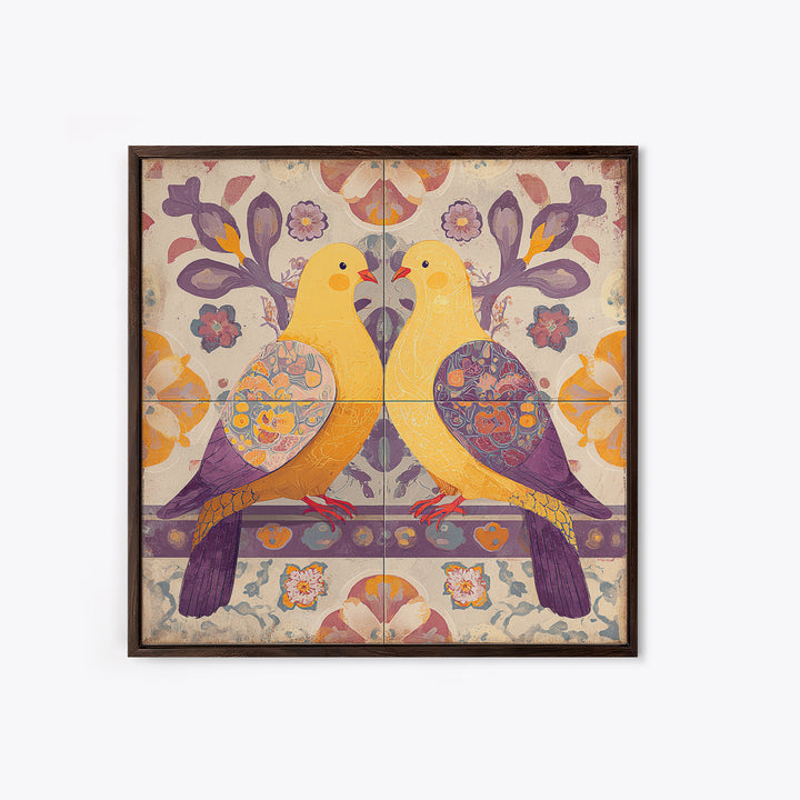 Boho Bird Pair Canvas Print, Boho Art, Art Prints, Living Room Decor, Fine Art, Bohemian, Canvas Art, Printable Art, BOH-1x1-20