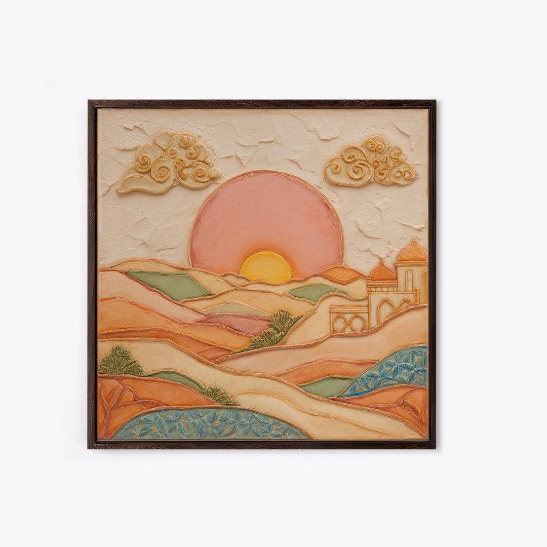 Sunrise over Rolling Dunes in Muted Peach Framed Canvas Print, Boho Art, Room Decor, Living Room Decor, Fine Art, Bohemian, BOH-1x1-21