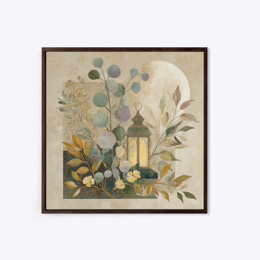 Sage Green Eucalyptus and Crescent Moon Canvas Print, Boho Art, Art Deco, Living Room Decor, Bohemian, Modern Wall Art, BOH-1x1-23