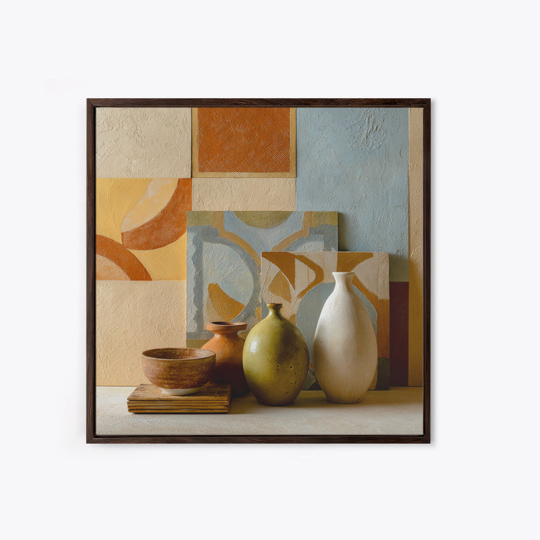 Organic Shape Collage Framed Canvas Print, Boho Art, Garden Art, Living Room Decor, Abstract Art, Bohemian, Boho Wall Art, BOH-1x1-24