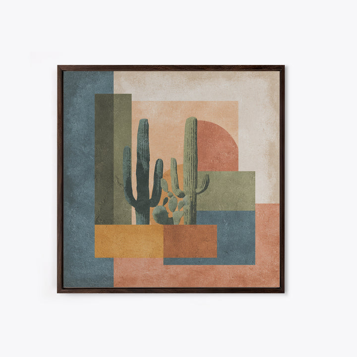 Desert Sun with Cactus and Warm Clay Canvas Print, Boho Art, Art, Living Room Decor, Fine Art, Bohemian, Wallart, Art Nouveau, BOH-1x1-25