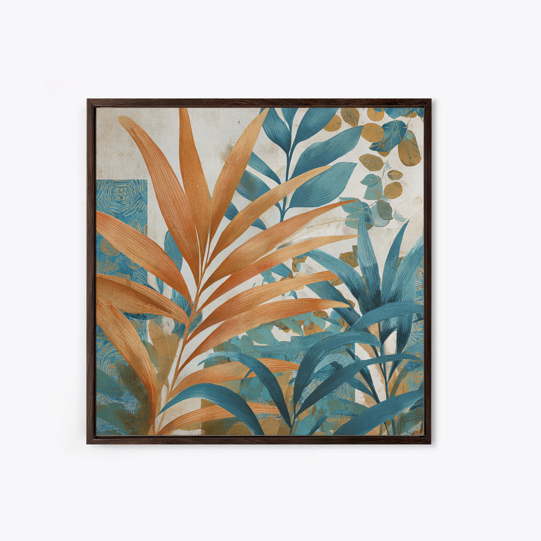 Terracotta Palm Leaves Framed Canvas Print, Boho Art, Wall Decor, Living Room Decor, Fine Art, Bohemian, Art Nouveau, BOH-1x1-29