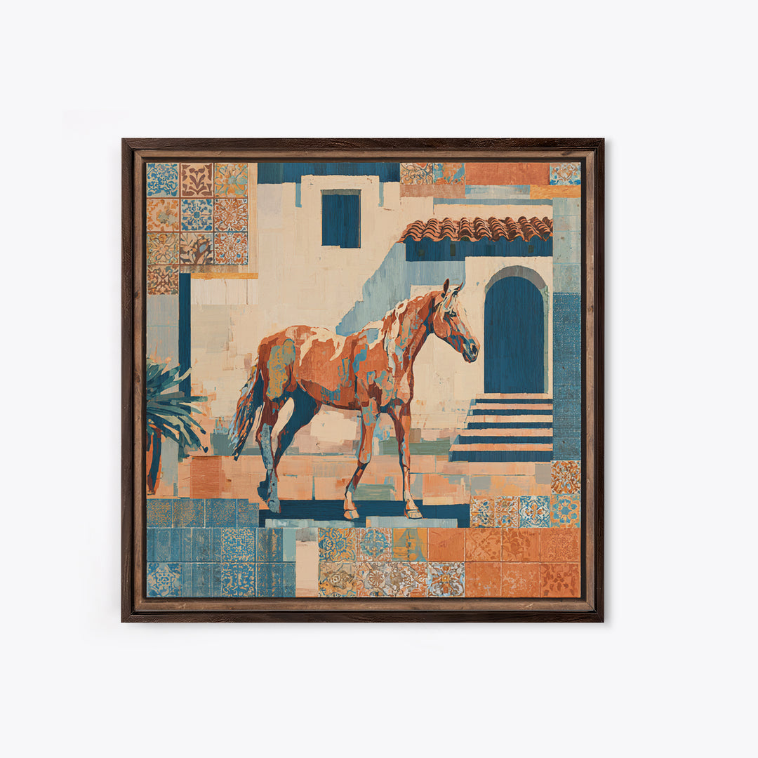 Wild Horse in Dusty Golden Light Framed Canvas Print, Boho Art, Gallery Decor, Living Room Decor, Fine Art, Bohemian, BOH-1x1-32