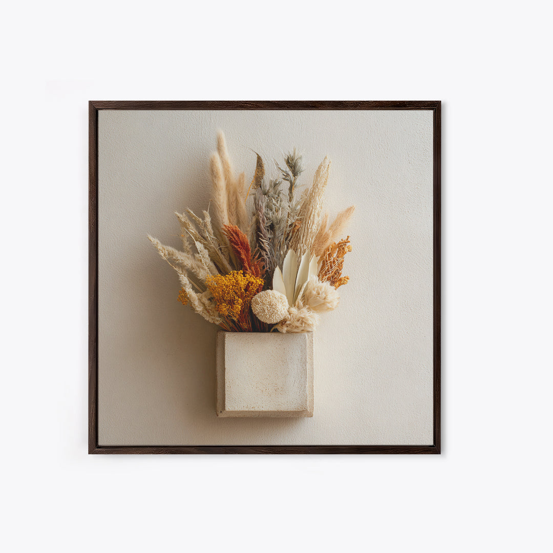 Bohemian Vase with Dried Pampas Grass Framed Canvas Print, Boho Art, Prints, Living Room Decor, Abstract Art, Bohemian, BOH-1x1-33