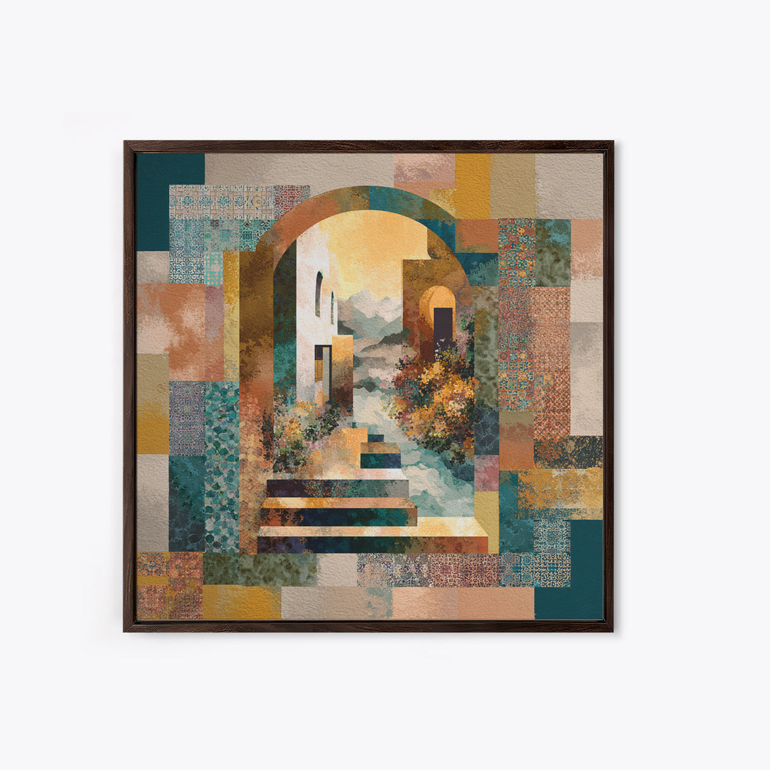 Earth Tone Mountain and River Abstraction Canvas Print, Boho Art, Abstract Wall Art, Living Room Decor, Fine Art, Bohemian, BOH-1x1-35
