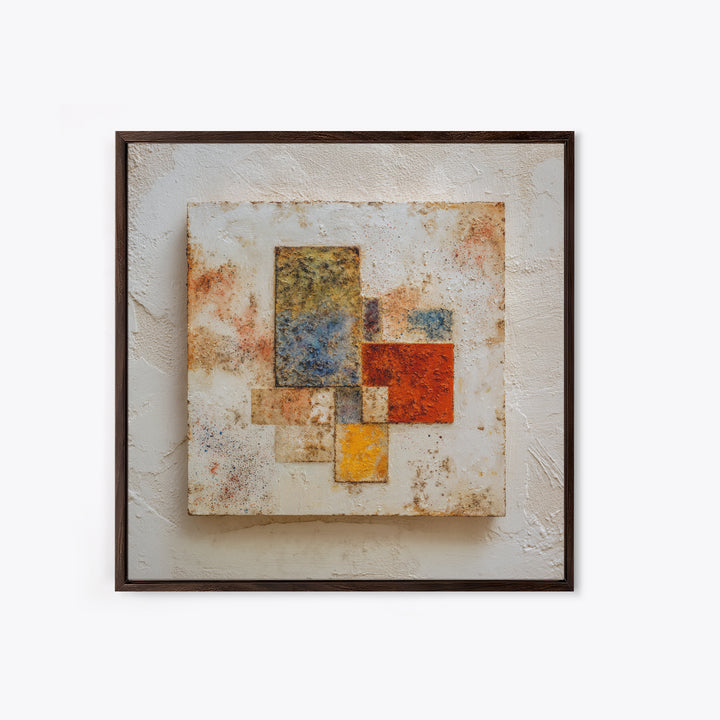 Abstract Clay Shapes Framed Canvas Print, Boho Art, Textured Painting, Living Room Decor, Abstract Art, Bohemian, BOH-1x1-40