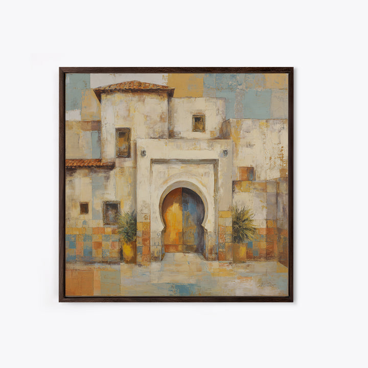 Hand Painted Moroccan Arch Framed Canvas Print, Boho Art, Garden Art, Living Room Decor, Oil Painting, Bohemian, BOH-1x1-43