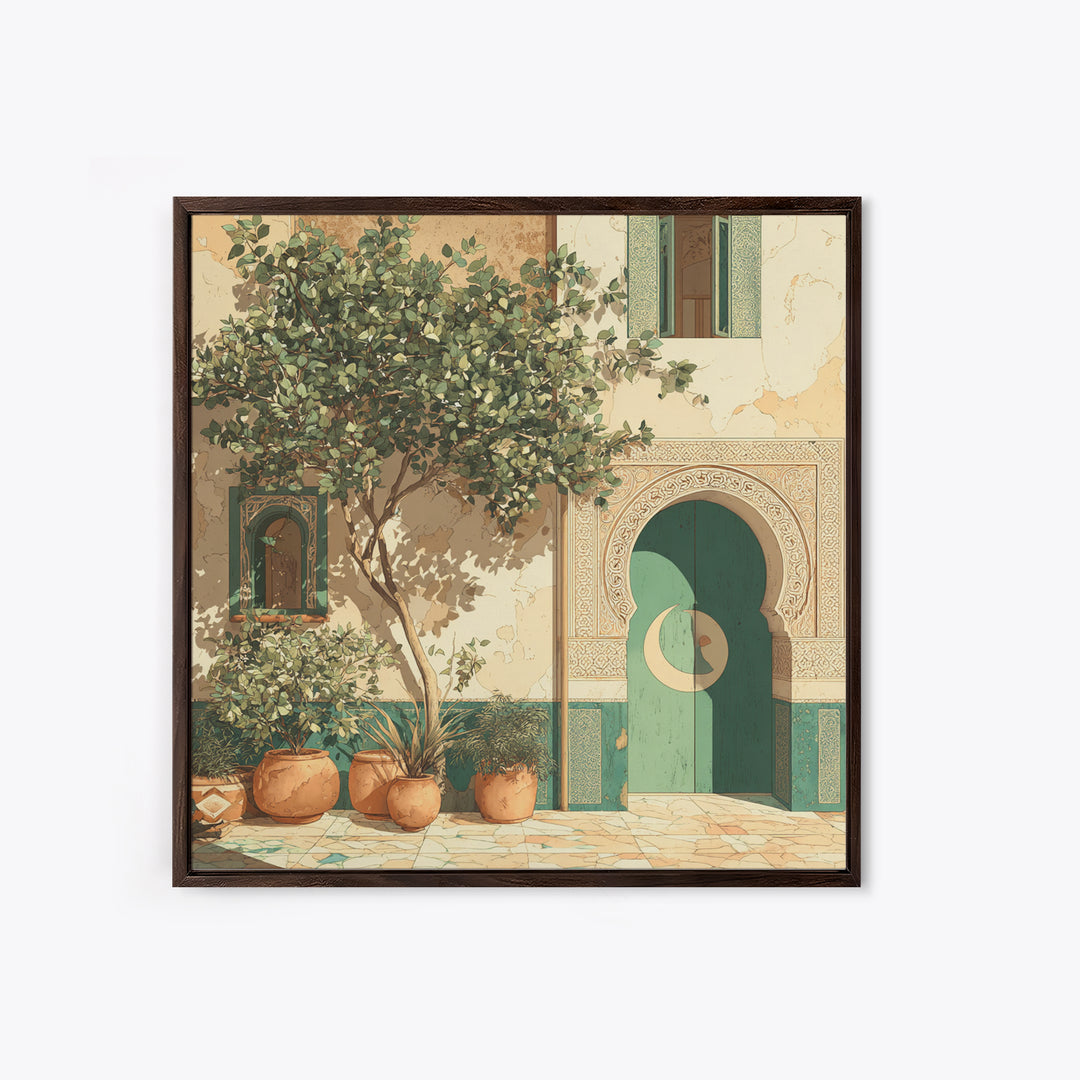 Sage Green Eucalyptus and Crescent Moon Framed Canvas Print, Boho Art, Digital Print, Living Room Decor, Fine Art, Bohemian, BOH-1x1-47