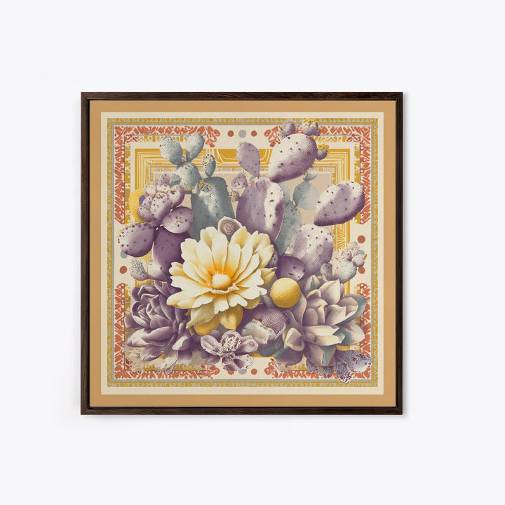 Desert Sun with Cactus and Warm Clay Canvas Print, Boho Art, Art, Living Room Decor, Fine Art, Bohemian, Wallart, Art Nouveau, BOH-1x1-49
