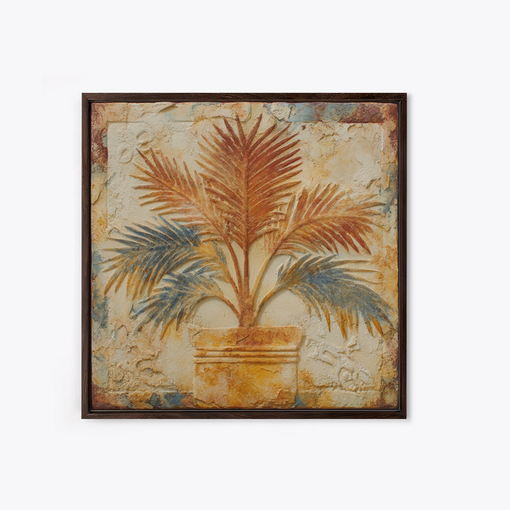 Terracotta Palm Leaves Framed Canvas Print, Boho Art, Wall Decor, Living Room Decor, Fine Art, Bohemian, Art Nouveau, BOH-1x1-53