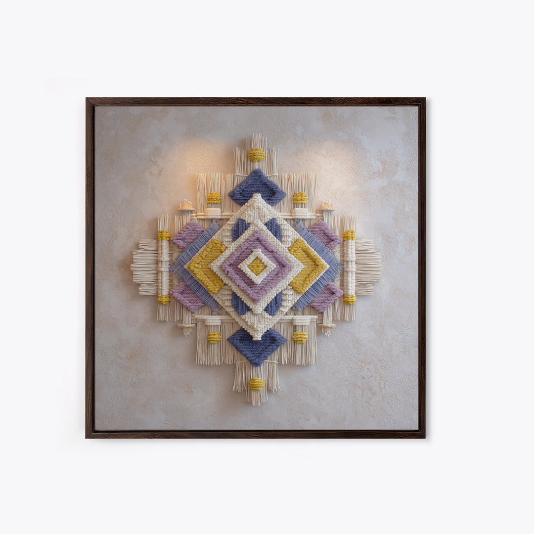 Macrame Geometric Fringe Pattern Canvas Print, Boho Art, Neutral Decor, Living Room Decor, Abstract Art, Bohemian, Wall Decor, BOH-1x1-55