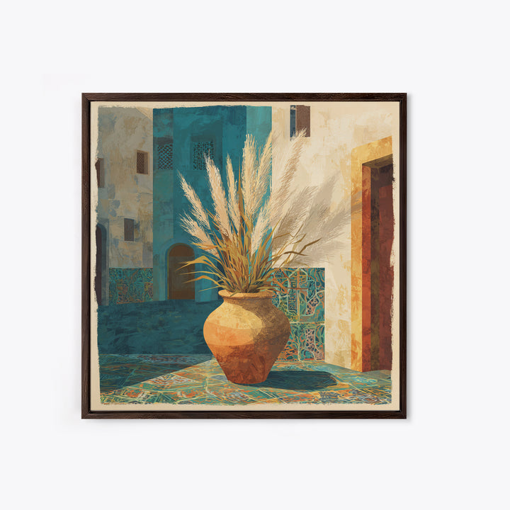 Bohemian Vase with Dried Pampas Grass Framed Canvas Print, Boho Art, Prints, Living Room Decor, Abstract Art, Bohemian, BOH-1x1-57