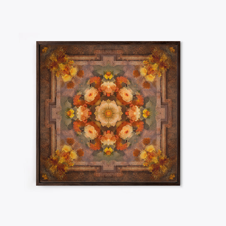 Burnt Orange Floral Field at Sunset Framed Canvas Print, Boho Art, Contemporary Art, Living Room Decor, Fine Art, Bohemian, BOH-1x1-61