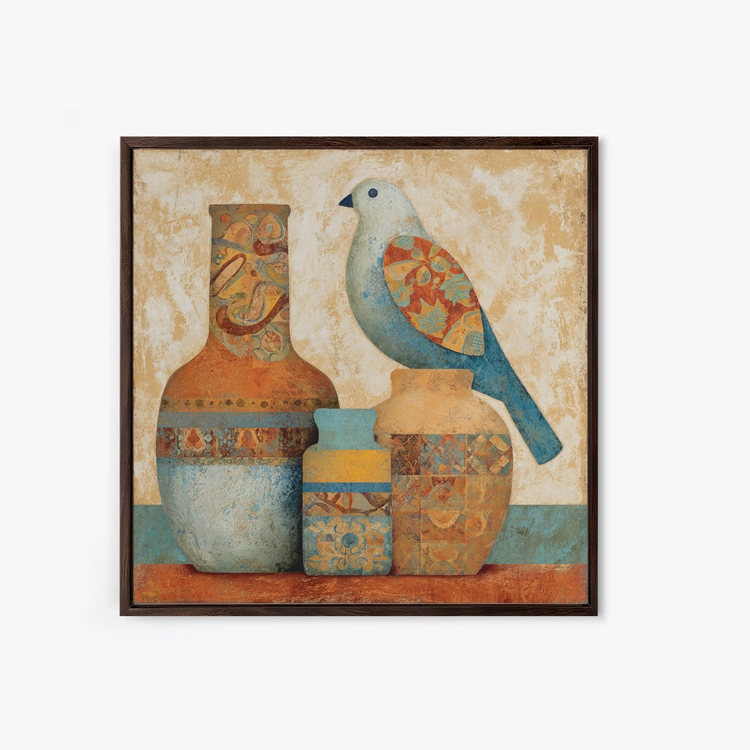 Boho Bird Pair Framed Canvas Print, Boho Art, Boho Wall Art, Living Room Decor, Fine Art, Bohemian, Statement Artwork, BOH-1x1-68
