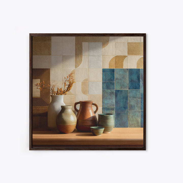 Organic Shape Collage Framed Canvas Print, Boho Art, Living Room Wall Art, Living Room Decor, Fine Art, Bohemian, BOH-1x1-72