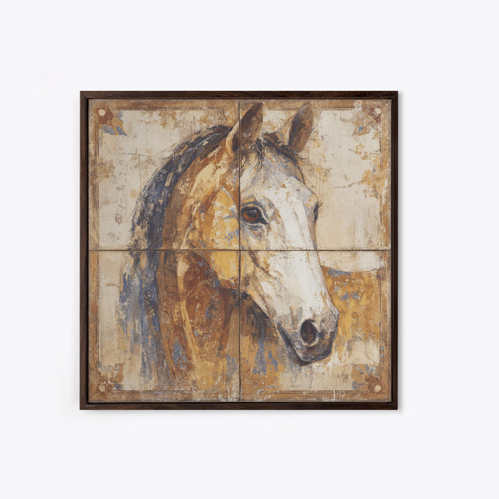 Wild Horse in Dusty Golden Light Framed Canvas Print, Boho Art, Statement Artwork, Living Room Decor, Fine Art, Bohemian, BOH-1x1-80