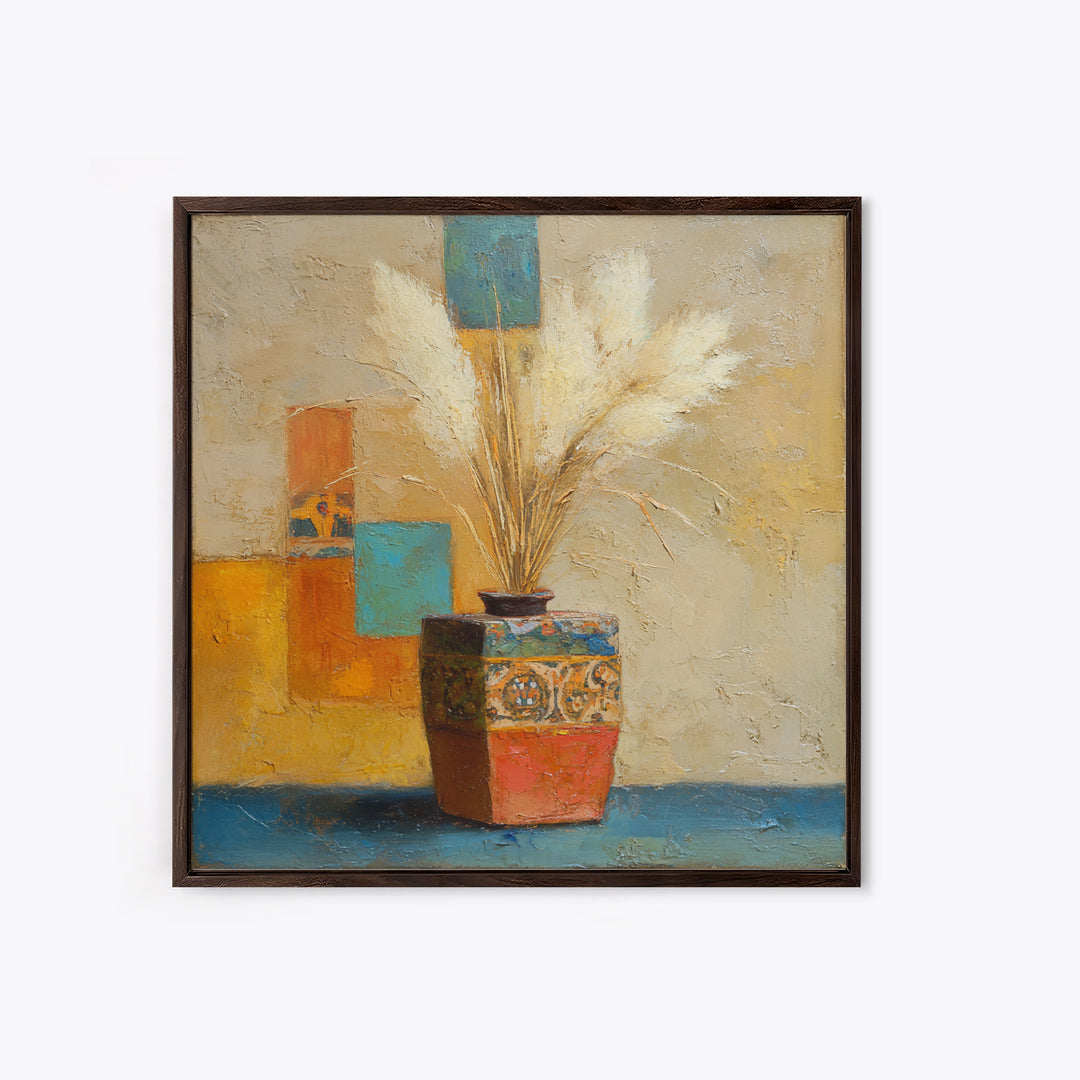 Bohemian Vase with Dried Pampas Grass Canvas Print, Boho Art, Minimalist Decor, Living Room Decor, Fine Art, Bohemian, BOH-1x1-9
