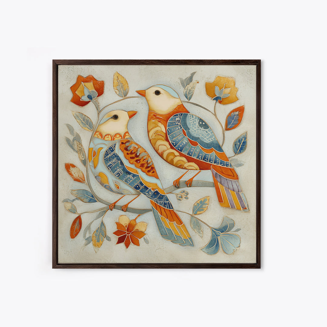 Boho Bird Pair Canvas Print, Boho Art, Wall Print, Living Room Decor, Fine Art, Bohemian, Minimalist Decor, Contemporary Art, BOH-1x1-92