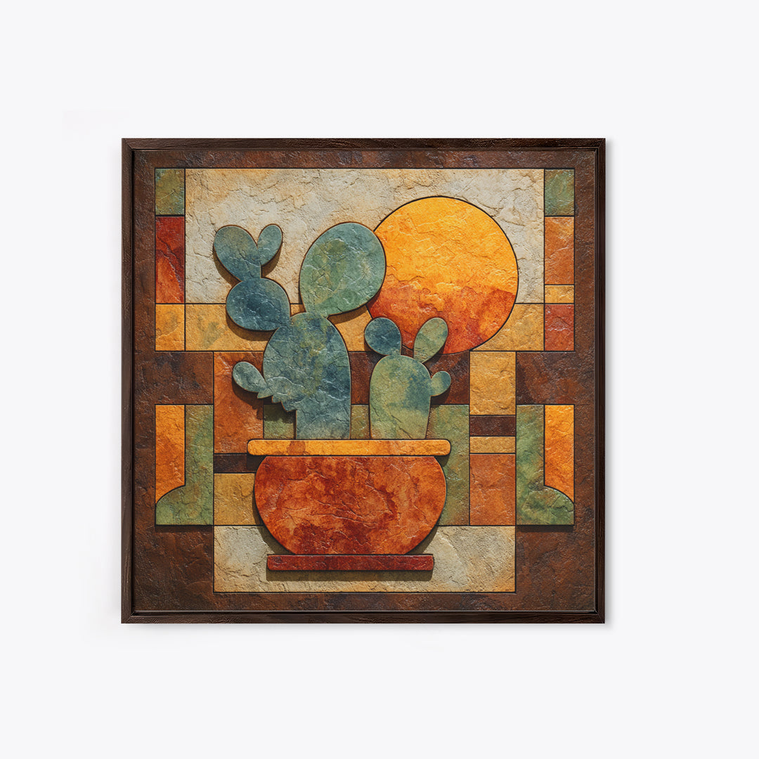 Desert Sun with Cactus and Warm Clay Canvas Print, Boho Art, Artwork, Living Room Decor, Fine Art, Bohemian, Boho Decor, BOH-1x1-97
