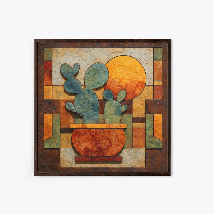 Desert Sun with Cactus and Warm Clay Canvas Print, Boho Art, Artwork, Living Room Decor, Fine Art, Bohemian, Boho Decor, BOH-1x1-97