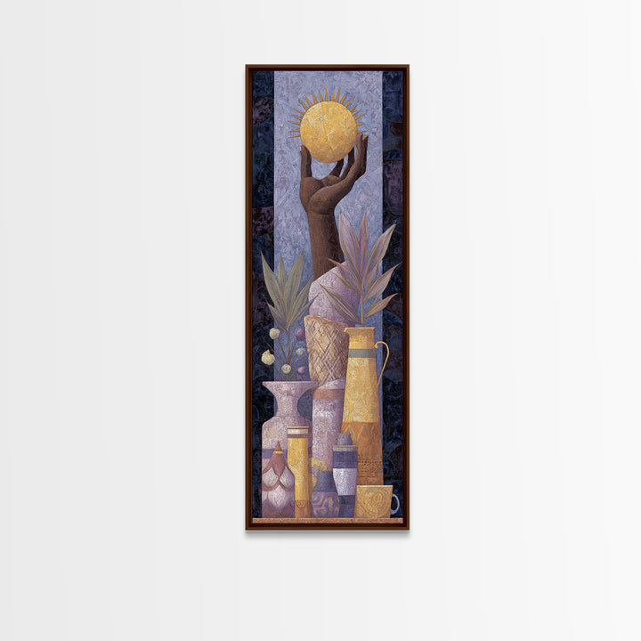 Mystic Hand Holding a Tiny Sun Canvas Print, Boho Art, Luxury Decor, Living Room Decor, Fine Art, Bohemian, Digital Art, BOH-1x3-18