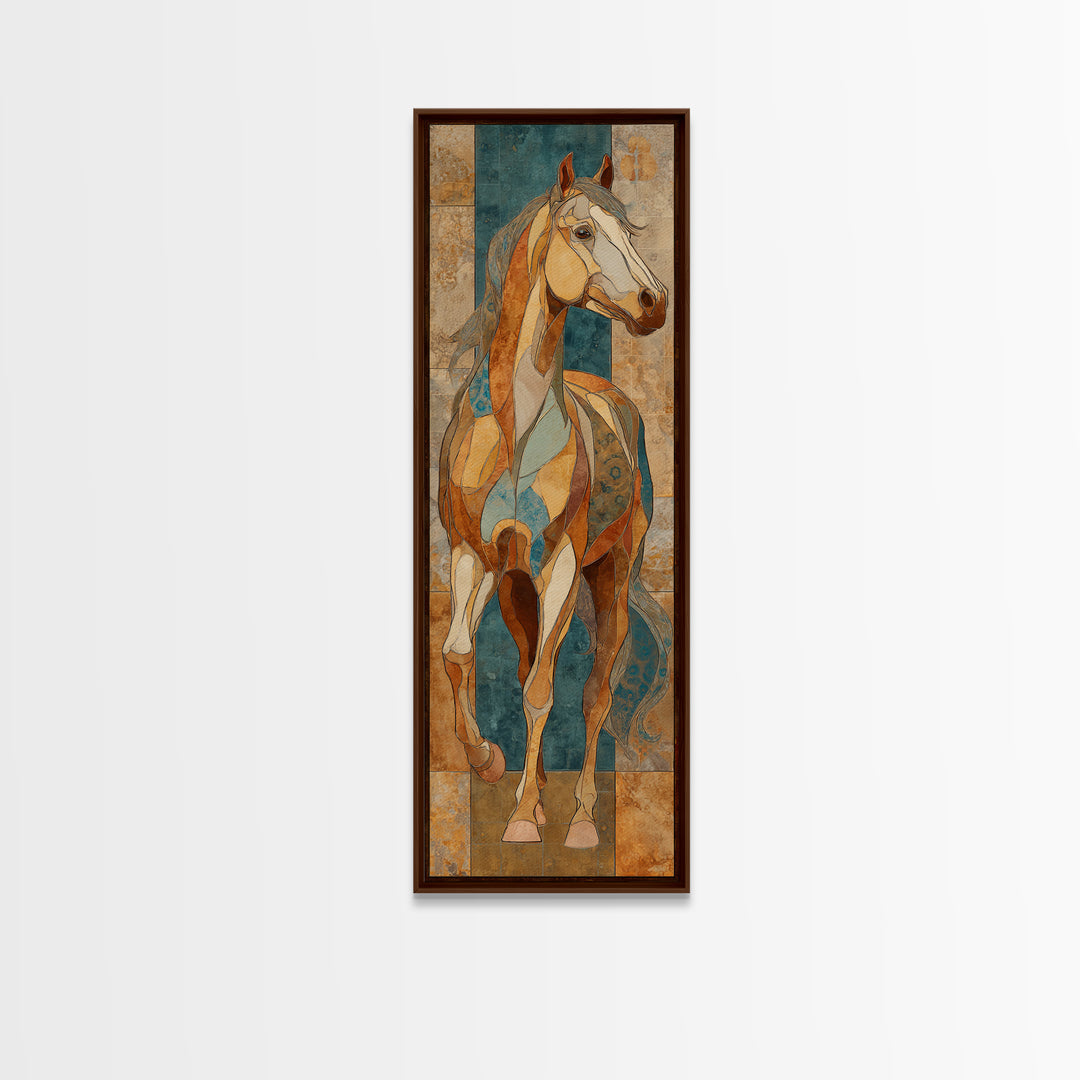 Wild Horse in Dusty Golden Light Framed Canvas Print, Boho Art, Digital Wall Art, Living Room Decor, Fine Art, Bohemian, BOH-1x3-20