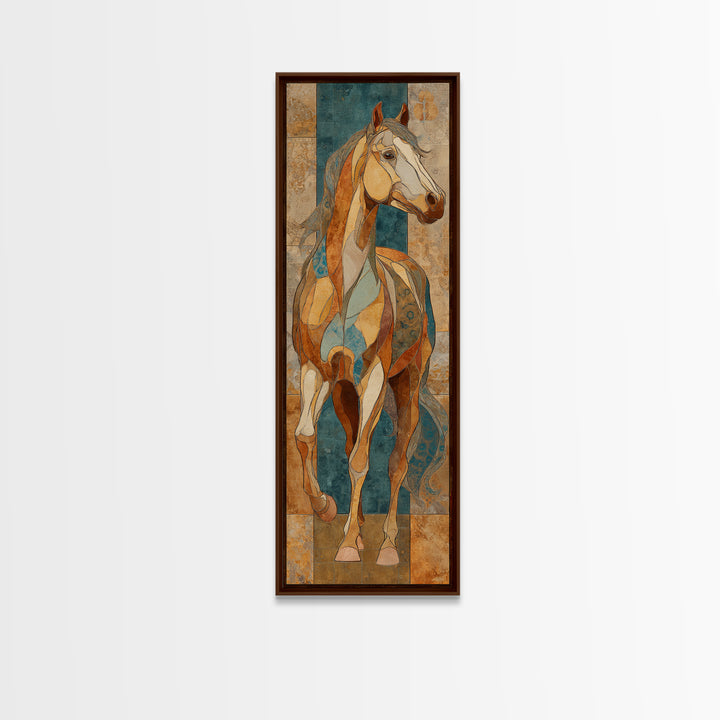 Wild Horse in Dusty Golden Light Framed Canvas Print, Boho Art, Digital Wall Art, Living Room Decor, Fine Art, Bohemian, BOH-1x3-20