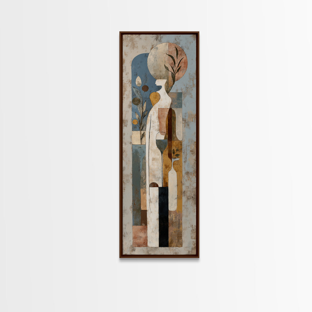 Minimal Black Line Figure Framed Canvas Print, Boho Art, Boho, Living Room Decor, Oil Painting, Bohemian, Wall Art Print, BOH-1x3-24