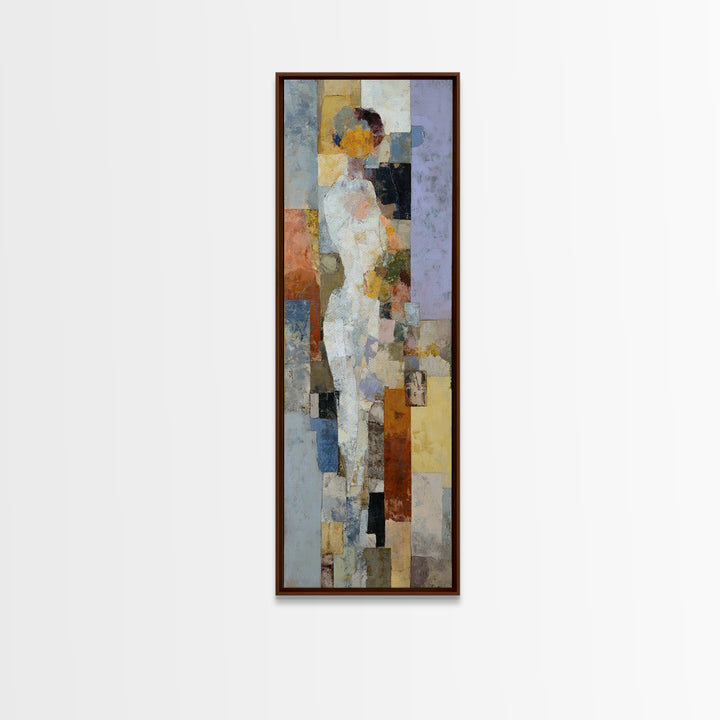 Organic Shape Collage Framed Canvas Print, Boho Art, Wallart, Living Room Decor, Abstract Art, Bohemian, Living Room Wall Art, BOH-1x3-36
