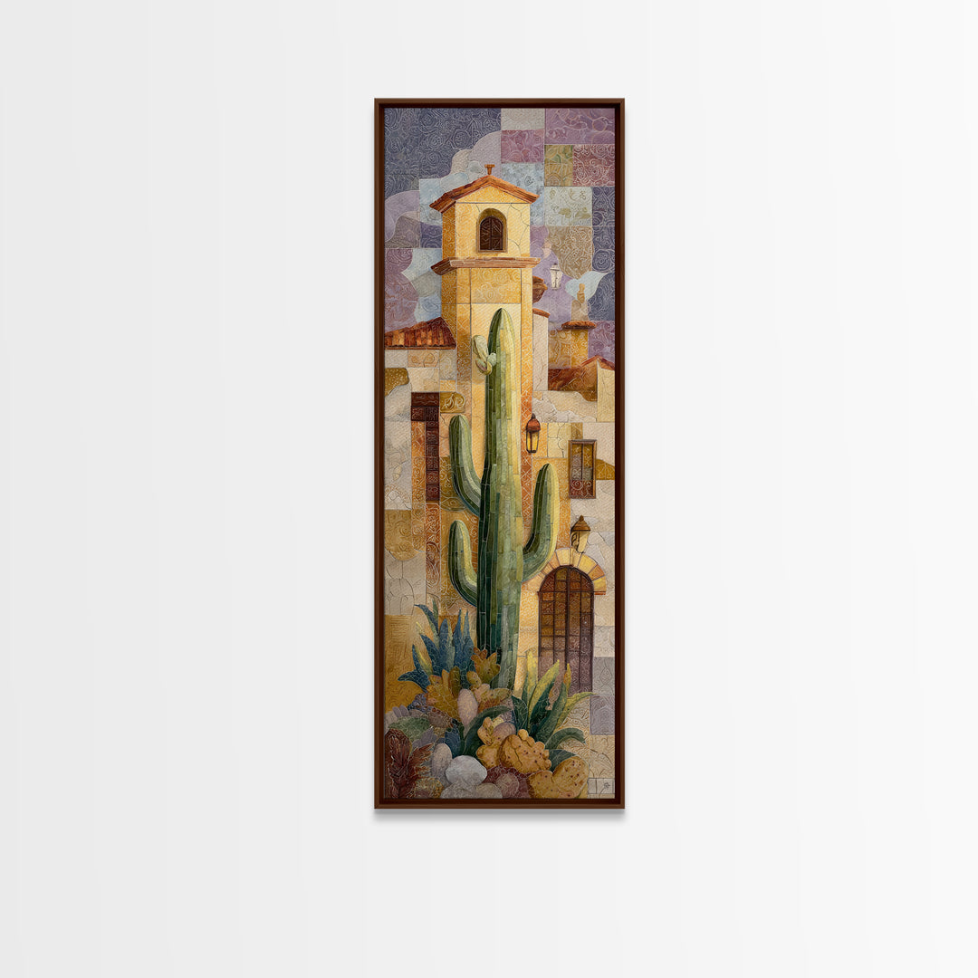 Desert Sun with Cactus and Warm Clay Canvas Print, Boho Art, Art Print, Living Room Decor, Oil Painting, Bohemian, BOH-1x3-37