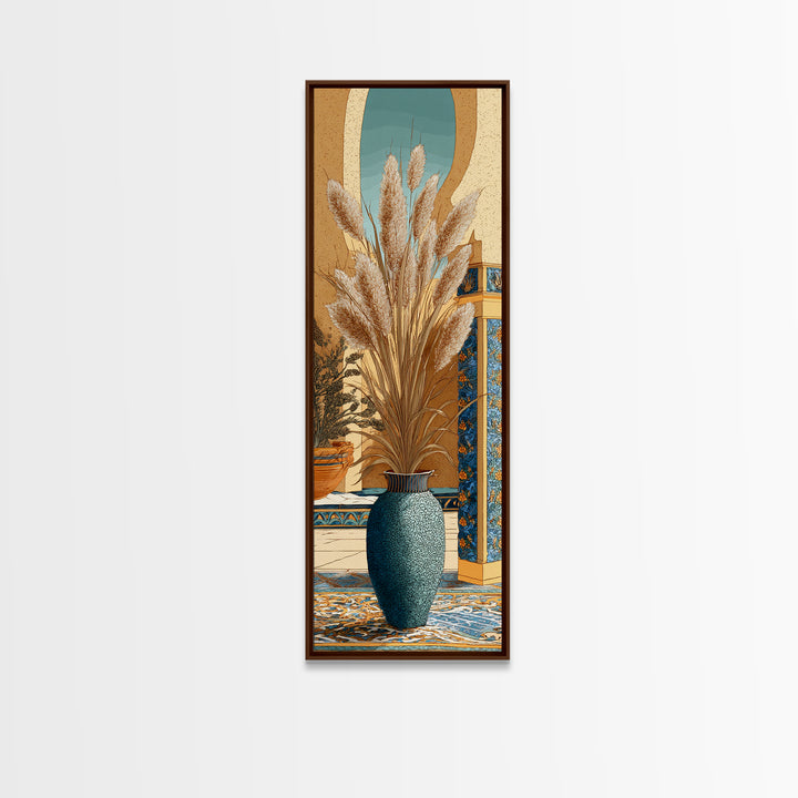 Bohemian Vase with Dried Pampas Grass Framed Canvas Print, Boho Art, Printable, Living Room Decor, Oil Painting, Bohemian, BOH-1x3-45