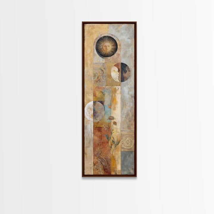 Sun and Moon Celestial Folk Motif Framed Canvas Print, Boho Art, Room Decor, Living Room Decor, Fine Art, Bohemian, Printable, BOH-1x3-46