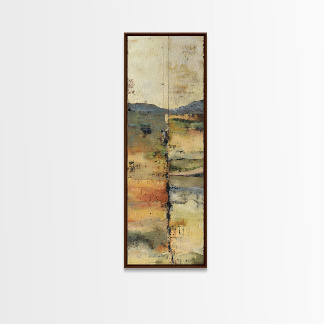 Earth Tone Mountain and River Abstraction Framed Canvas Print, Boho Art, Wall Art Set, Living Room Decor, Fine Art, Bohemian, BOH-1x3-47