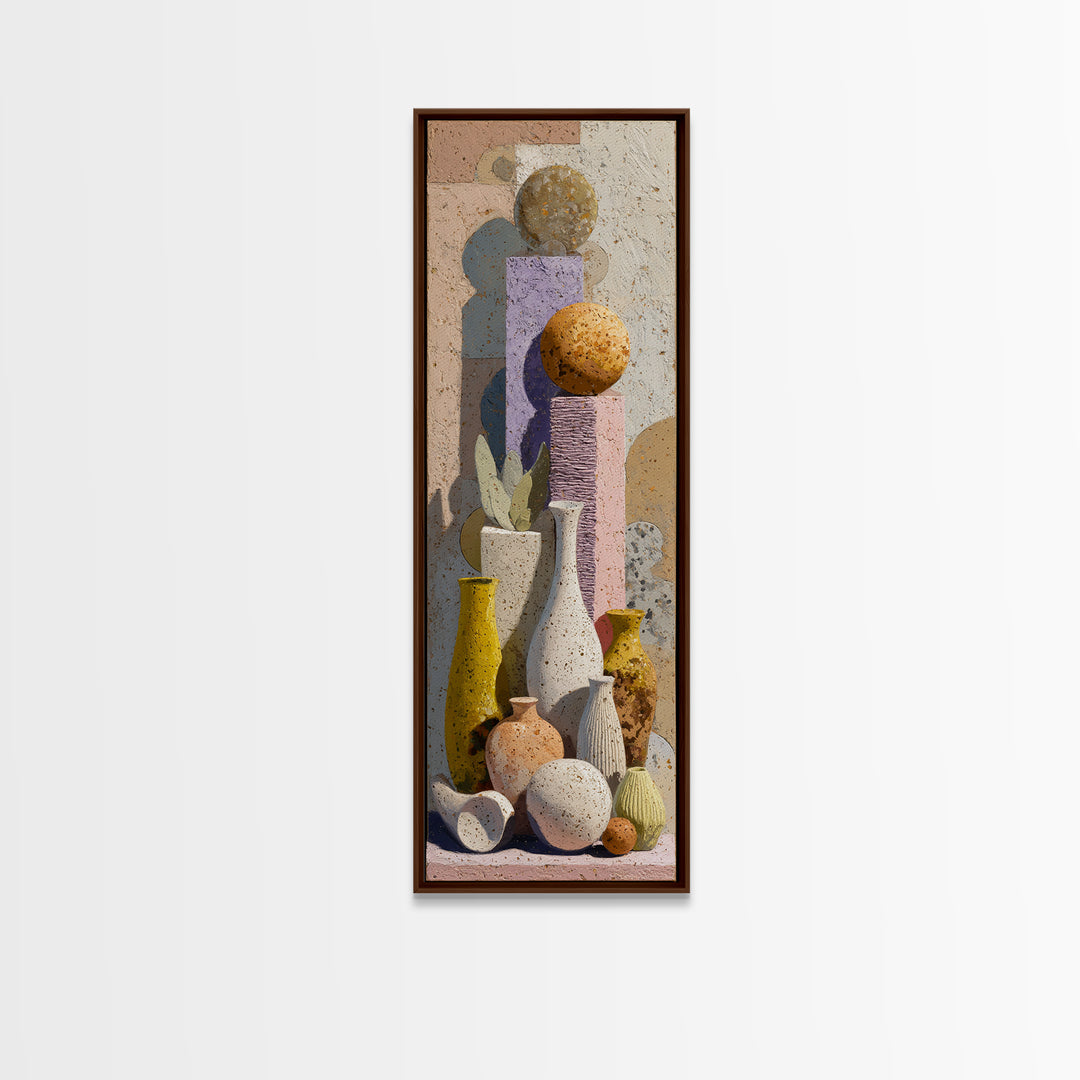 Abstract Clay Shapes Framed Canvas Print, Boho Art, Digital Print, Living Room Decor, Abstract Art, Bohemian, Gallery Decor, BOH-1x3-52